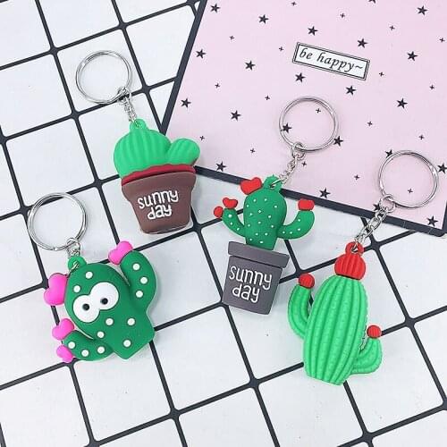 PVC Soft Glue Cactus Keychains For Women Men Home Keychain Car Key Ring Bag Wallet Pendant 2020 New Year Gifts Fashion Jewelry