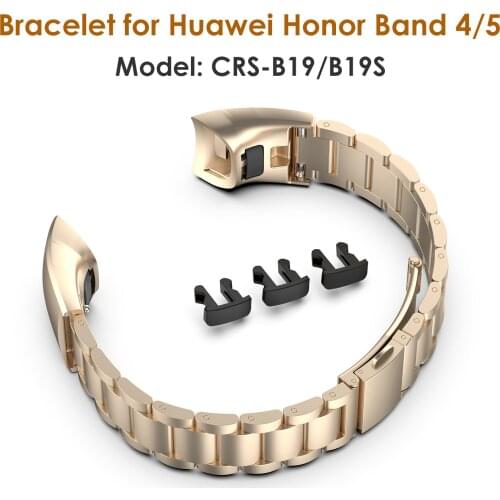 Stainless Steel Adjustable Bracelet for Honor Band 5 & Band 4 Straps Wristband with Solid Metal Watch Bands for Huawei with Tool