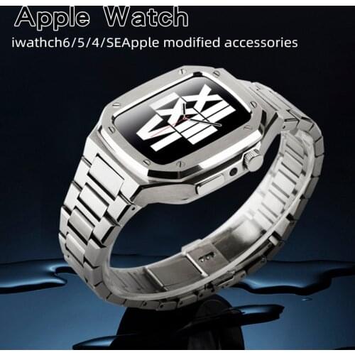 Compatible with Apple Watch Band 44mm Series 4/5/6/SE with Case Strap, Stainless Steel iWatch Bands with Protective Cover