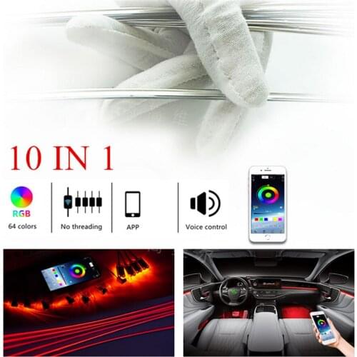 RGB Car Interior Optical Acrylic Strip Ambient Light APP Bluetooth Control Atmosphere Lamp Wireless Standalone Connection Unit