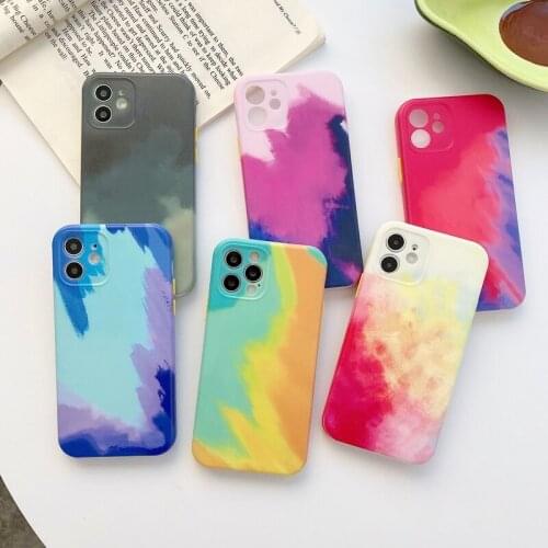 Luxury Liquid Silicone Watercolor Phone Case For iPhone 11 12 Pro Max X XR XS Max 7 8 Plus Painting Colorful Gradient Soft Cover