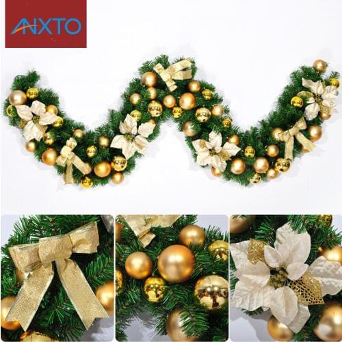 2.7m Christmas garland green Christmas rattan with big flowers balls Christmas ornaments supplies Christmas decorations for home