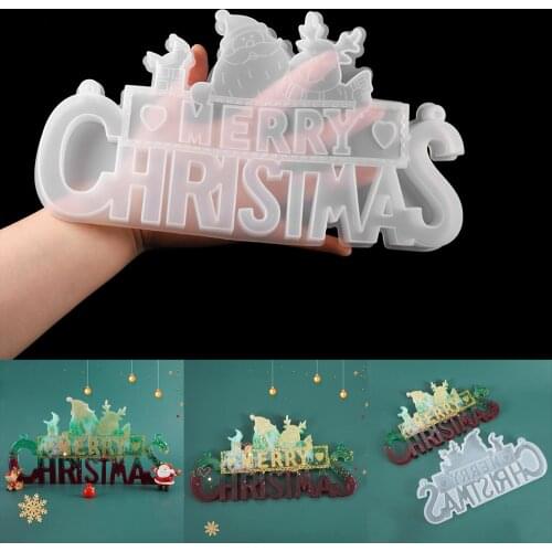 Merry Christmas Crystal Epoxy Resin Mold Christmas Santa Letter Listing Decoration Silicone Mold For DIY Jewelry Making Findings