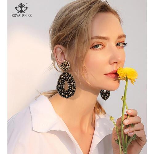 ROYALBEIER 2020 Trendy Beads Drop Earrings Handmade Resin Dangle Earrings Womens Jewelry Party Gifts Statement Wholesale Brinco