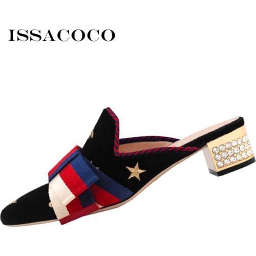 ISSACOCO Womens Pointed Bow Tie Slippers Summer Woman Flats Sandals Female Shoes Rhinestones Flats Sandals WomenS Flip Flops