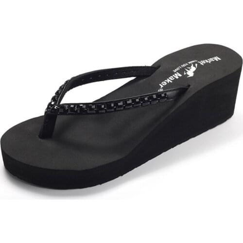 Women Flip flops Fashion Rhinestone Beach Shoes Solid Color Wedges Outdoor Non-slip Slippers Summer Casual Ladies Shoes qq307