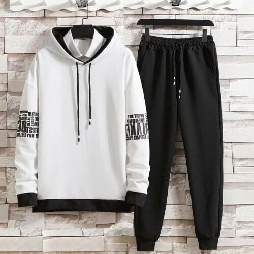 Casual Tracksuit Men Hooded Sweatshirt Outfit Autumn Winter Mens Sets Sportswear Print Male Hoodie+Pants 2PCS Jogger Sports Suit