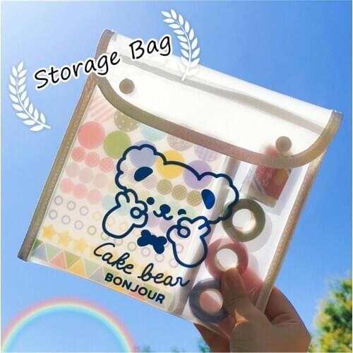 MINKYS Large Capacity PVC Bear Portable Pencil Bag Cute Pencilcase Desktop Storage Bag 20CM Kawaii School Stationery Gift