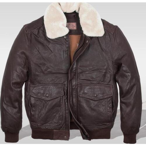 Dark Brown American Air Force Flight Leather Jacket Plus Size Sheep Skin Man Genuine Leather Jackets Turn Down Collar