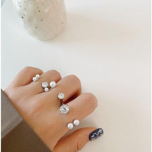 U-Magical French Vintage Simulation Pearl Cubic Zircon Ring for Women Exquisite Index Finger Open Adjustable Ring Jewellery