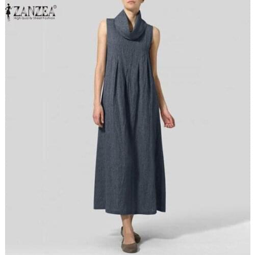 ZANZEA Vintage Women Solid Long Dress Summer Sundress Fashion Sleeveless Loose Maxi Vestido Robe Femme Casual Sarafans Oversized