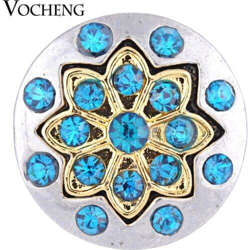 Vocheng Snap Charms 18mm Flower Inlaid Blue Crystal Button Interchangeable Jewelry Vn-1129