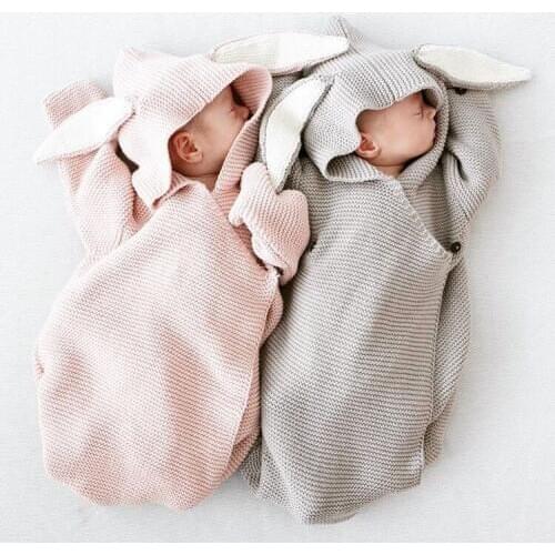 Lovely Rabbit Ears Knitting Sleeping Bag Baby Stroller Sleeping Bag Spring Autumn Newborn Infant Knitted Swaddle Sleeping Bag