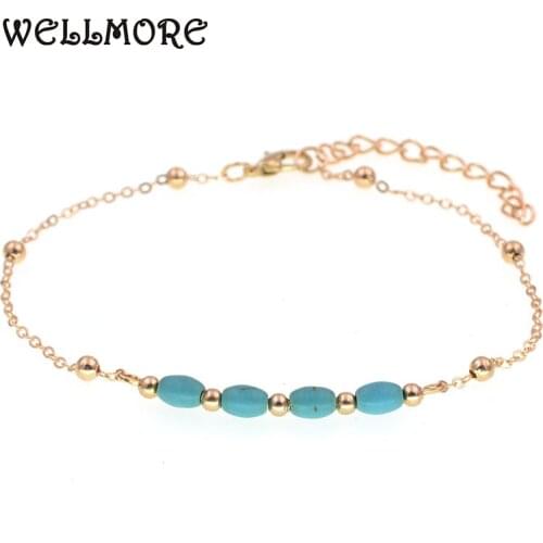 WELLMORE Trendy simple Chain anklets for women string beads stone anklets bracelets Beach Party Foot Female Jewelry wholesale