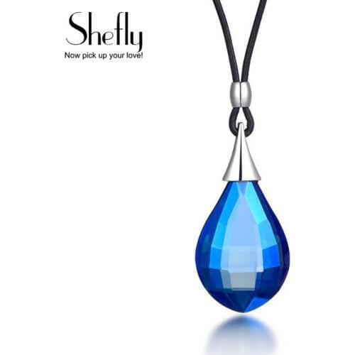 Angel Of Tears Crystal Pendant Necklace For Women Big Size Water Drop Blue Color Pendentif Cadeau Romantique XL07718