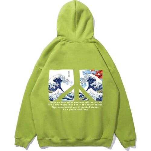 Winter Japanese Style Loose Oversized Plus Fleece Hooded Sweater Men And Women Ukiyo-e Print Retro Long-sleeved Couple Hoodie