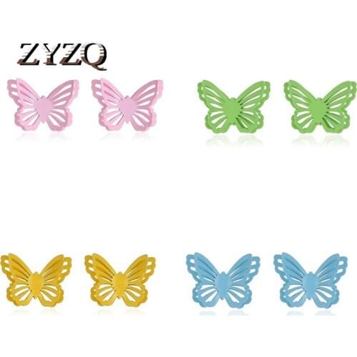 ZYZQ Simple Sweet Candy colors Stereo Butterfly Earrings For Women Mini Cute Bow ear ring Bachelor Party Wear Jewerly 2021