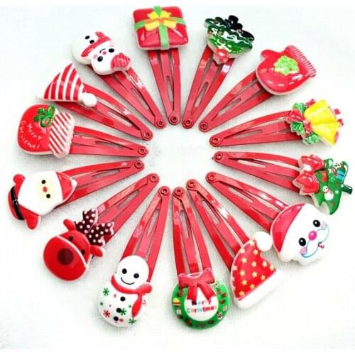 1/5/10Pcs Girls Hair Accessories Christmas Hairpin Xmas Bow Resin Cartoon bb Clip Santa Claus Barrette Flower Hair Clips for Kid