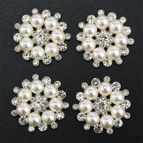10pcs 27mm For Girl Hair Accessories Dress Crafts Jewelry Accessories Rhinestone Buttons Scrapbooking Buttons Faux Pearl