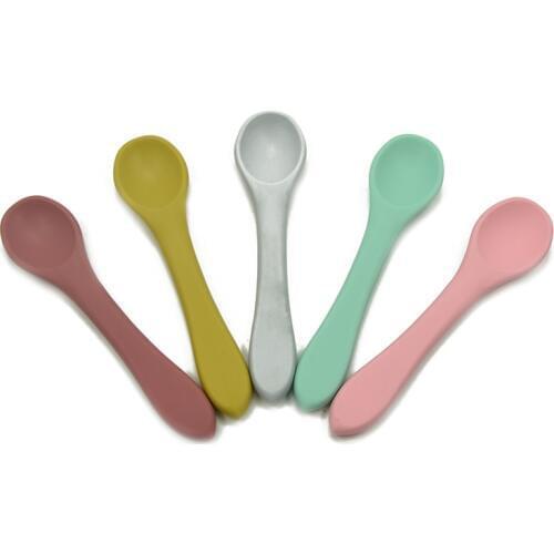 5PCS Baby Feeding Spoon BPA Free Silicone Tableware for Kids Food Grade Soft Silicone Baby Toddlers Infant Feeding accessories