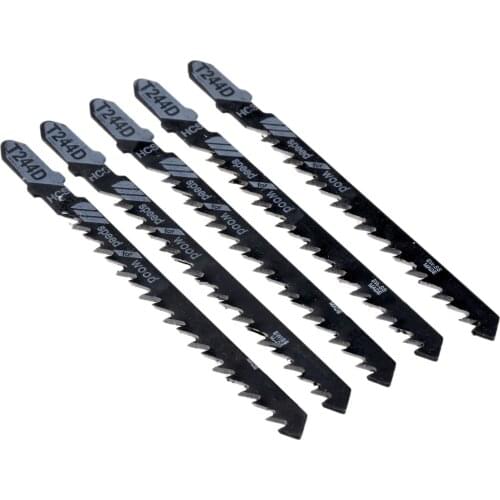 5Pcs T244D HSS Wood Cutting Curve Reciprocating Saw Blade 100mm Jig Saw Blade Coarse Teeth HCS for Plywood Fibreboard Power Tool