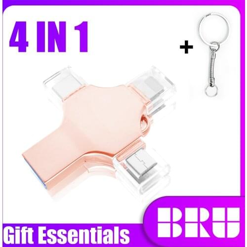 BRU 4in1 Type-C OTG USB Flash Drive For iPhone 16GB 32GB 64GB Pendrive 128GB USB Stick 256GB Memory Flash Stick