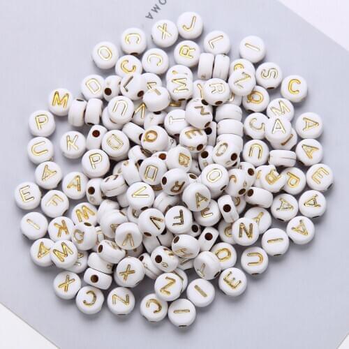 100 Pieces / Pack 4 * 7mm Acrylic White Background Gold Letter Loose Beads DIY Childrens Early Education Tool Loose Beads