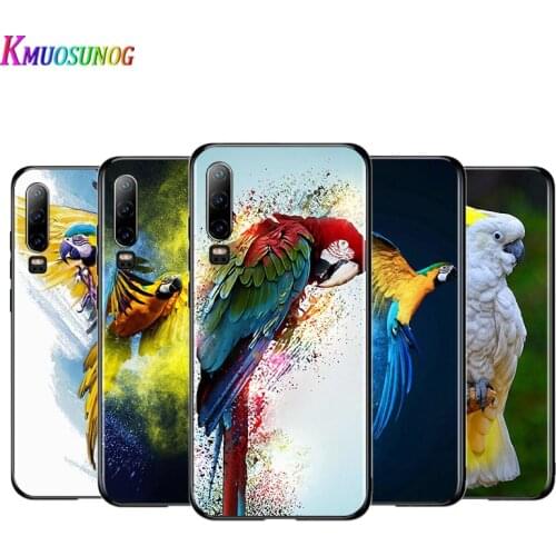 Cute Parrot Birds Black Cover For Huawei P40 P30 P20 P10 P9 P8 Lite E 5G 2017 2019 Pro Plus Phone Case