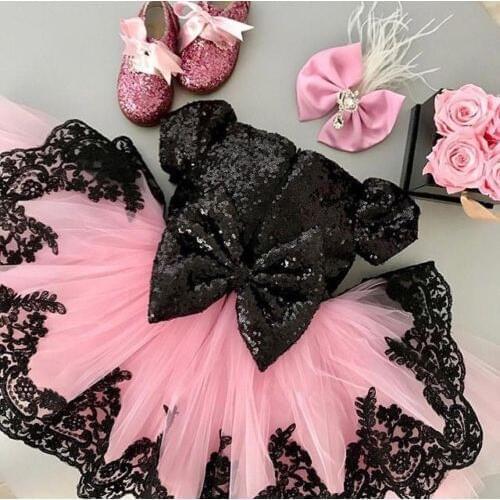 Flower Lace Baby Girl Sequins Bow Tutu Dress Toddler Girls Kids Summer Princess Vestidos Birthday Wedding Pageant Party Dresses