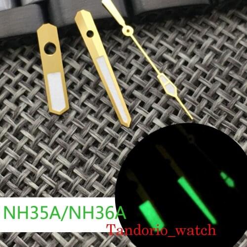 Watch Parts Hands Needles Green Luminous Gold Edge For NH35A NH36A 7s26 7s36 7s25 7s35 6r15 4r15 4r35 4r36 Automatic Movement