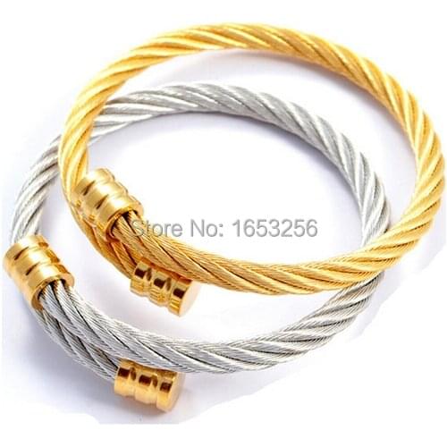 Best Selling Jewlery Twisted Cable Wire Cuff Bangle Stainless Steel Women Men Bracelet 2.26