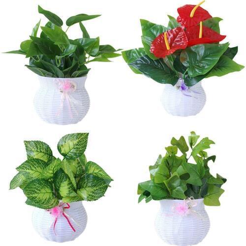 Artificial Plants Bonsai Fake Green Leaf Red Flower Plant Home Hanging Wall Party Holiday Home Decoration
