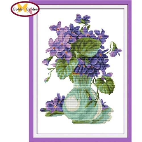 GG Violet Vase Pattern Counted Cross Stitch Embroidery Needlework 11CT14CT DIY Handicraft Cross Stitch Kits for Home Decoration