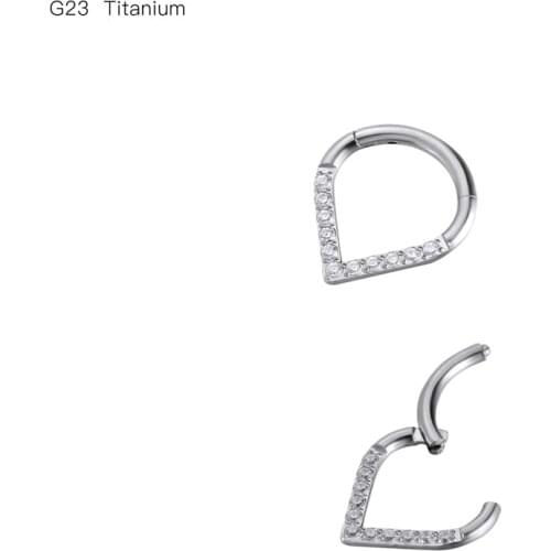 10pcs/Lot G23 Titanium CZ Gems Heart Shape Seamless Hinged Segment Ring Clicker Ear Cartilage Nose Hoop Septum Shine 16Gx8/10mm