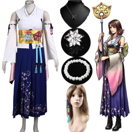 Final Fantasy X Yuna Cosplay Costume+Necklace+Bracelet+Ring+earring Halloween Costumes for Women Adult Costumes Custom Any Size