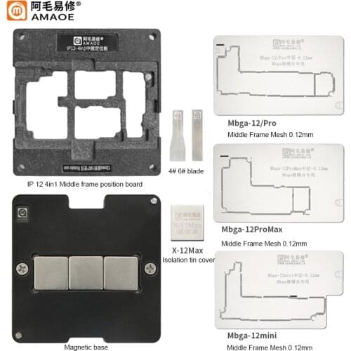 Amaoe Motherboard Mid-Frame BGA Reballing Stencil Platform For iPhone X/XS/12 mini/12 Pro Max Middle Layer Planting Tin Template