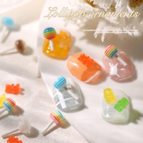 20pcs Mix Colors Cute Lollipop Candy Mini Nail Art Decorations 3D Jelly Gummy Bear Nail Charms Cartoon DIY Manicure Accessories