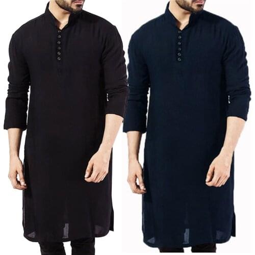 Islamic Clothing for Muslim Fashion Man Long Robes Solid Arabic Arab Simple Casual Mens Shirt