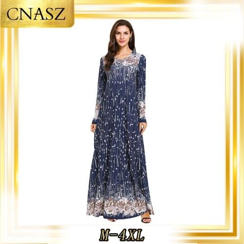 Muslim Dress Islamic Clothing Caftan Marocain Abaya Turkish New Dress Stitching Print Long Size Large Womens Dress