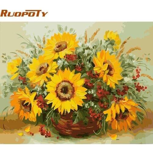 RUOPOTY diy frame Colorful Sunflower DIY Painting By Numbers Modern Wall Art Picture Unique Gift With Box Send For Home Decor