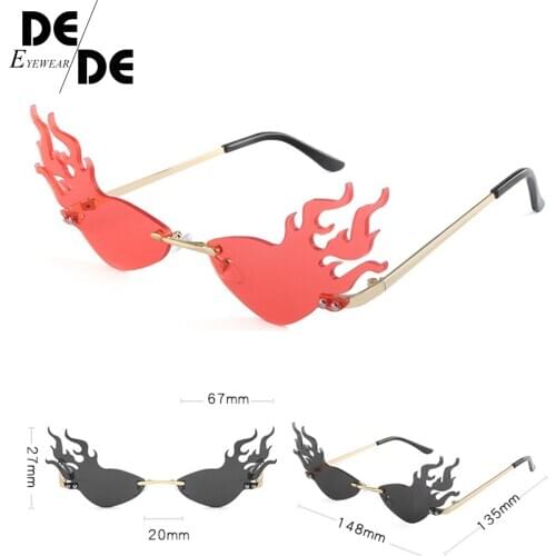 Selling Fashion Fire Wave Flame Sunglasses Women Men Rimless Sun Glasses Eyewear Luxury Trending Wide Side Party Sunglasses