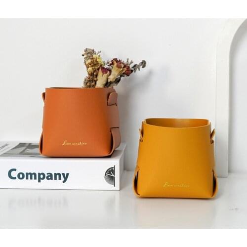 New Leather Storage BoxFolding Collapsible Porch Key Cosmetic Storage Basket Home Desktop Cosmetic Remote Control For Bedroom