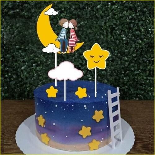 New Wedding Cupcake Topper Set Cute Kiss Couple Star Moon Engagement Cake Topper For Wedding Anniversary Party Cake Decorations