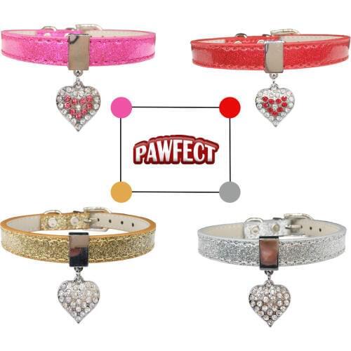 Bling Rhinestone Heart Charm Dog Collar for Dogs Cat Small Adjustable Pu Leather Pet Dog Puppy Cat Collar Necklace pet product