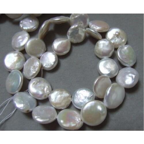 12-13MM white Coin Freshwater Pearls necklace 17"