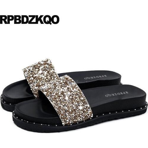 Sandals Flat 11 Nice Silver Rivet Bling Crystal Luxury Shoes Women Designer Gold Stud Plus Size Platform Slippers Diamond Slides