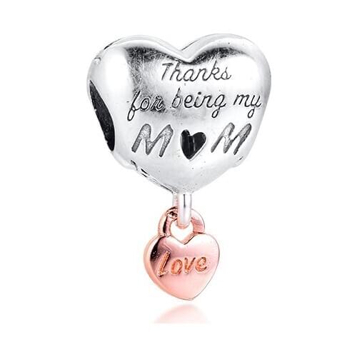 Silver bead Love You Mum Heart Charm Fits Original Charms Silver Bracelets For Woman DIY Beads kralen voor sieraden maken
