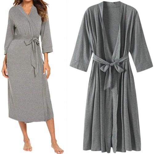 Gray Kimono Gown Female Kimono Robe Homewear Nightwear Sexy Mini Sleepwear Nightgown Comfortable Casual Soft Wedding Robe
