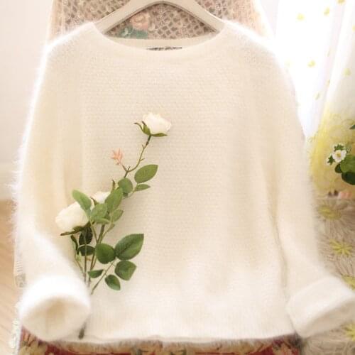 SMTHMA Women Sweaters 2021 New Arrival Autumn And Winter Mohair Female Sweater white O-Neck Pullover Sweater