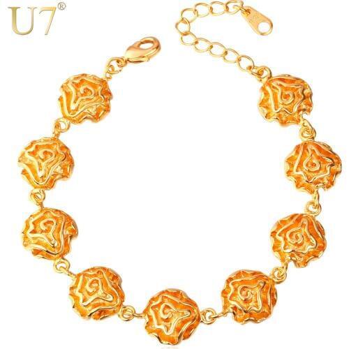 U7 Flower Bracelet For Women Gift Trendy Gold Color Indian Jewelry Wholesale Flower Bracelets H706